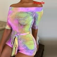 thumbnail image 2 of Fesfesfes Jumpsuit for Women Short Sleeve Casual Tie-Dye Print Off Shoulder Playsuit Jumpsuits, 2 of 5
