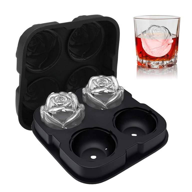 VEVOR Skull Ice Cube Tray, 4-Grid Skull Ice Ball Maker, Flexible Black  Silicone Ice Tray with Lid & Funnel, Funny Skull Ice Cubes 1.6x1.8 Each  for