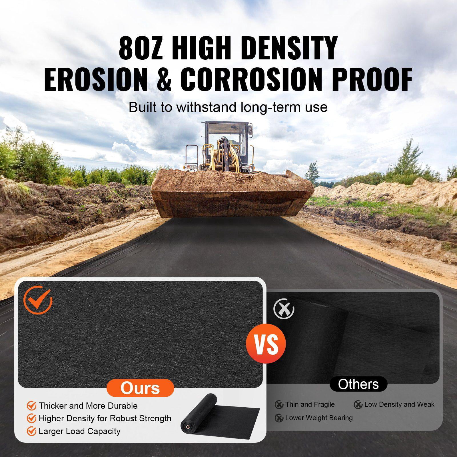 Non Woven Geotextile Fabric 6x100FT 8OZ Heavy Duty Weed Barrier Landscape Driveway Fabric Black for French Drains Under Gravel Ground Cover