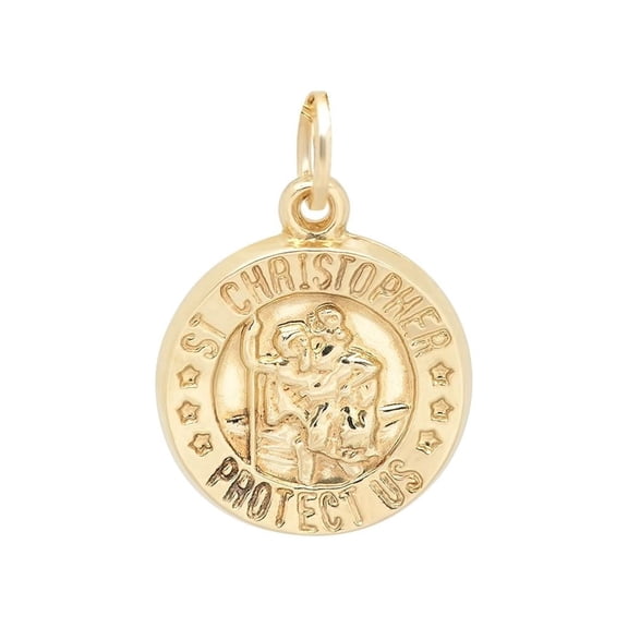 Pori Jewelers 14K Solid Gold Saint Christopher Religious Medallion Pendant w/Necklace, 13mm x 15.33mm