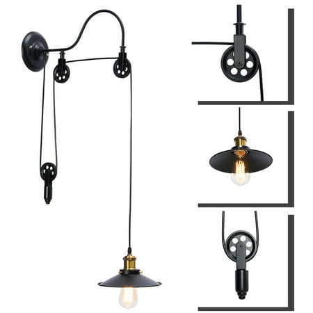 Retro Vintage Pulley Pendant Ceiling Light Hanging Lamp Loft Retractable Fixture