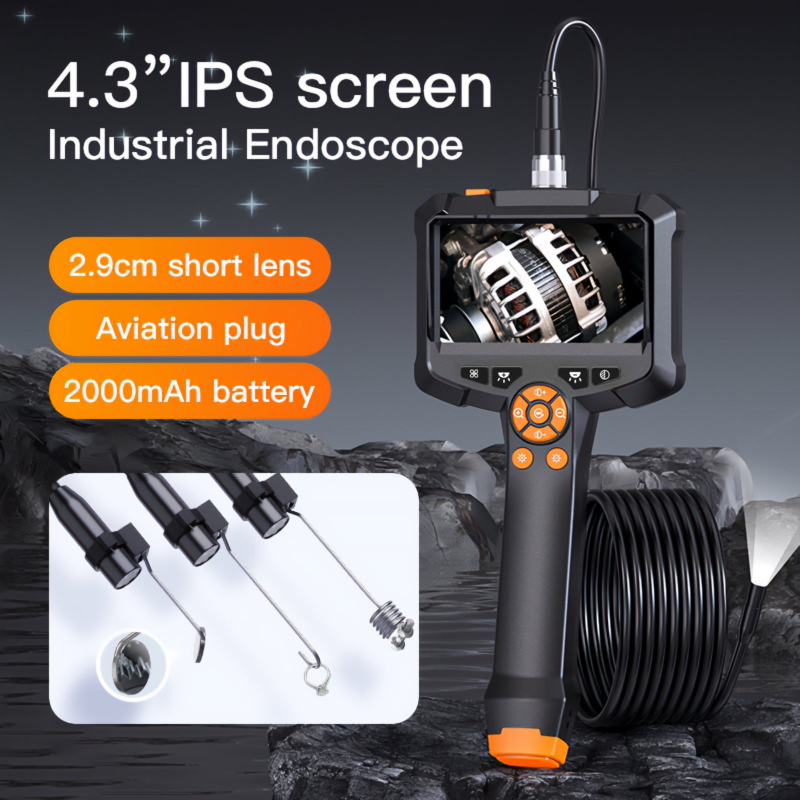 Daxiongmao 4.3" Borescope Endoscope Camera with Light, IP67 Waterproof 1080 HD Inspection Camera, Borescope Camera with Light, Snake Camera, 16.5ft Endoscope Camera, Gadgets for Men