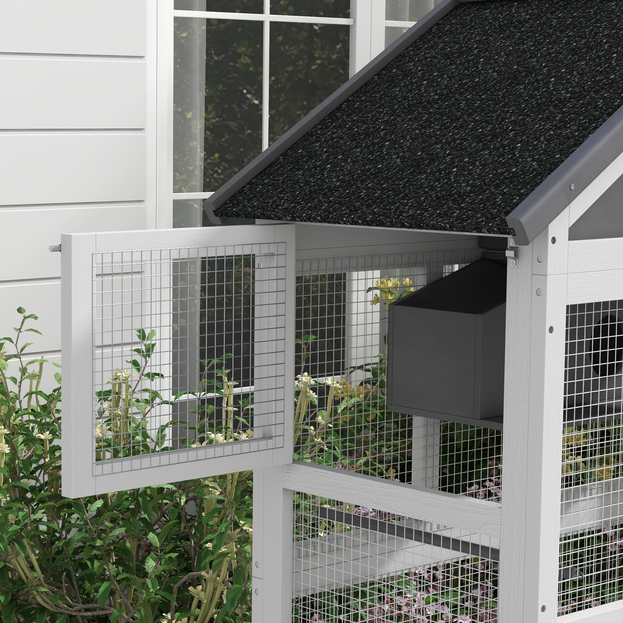 PawHut Wooden Bird Aviary with Slide-Out Tray, Birdhouse, Ladder, Perches