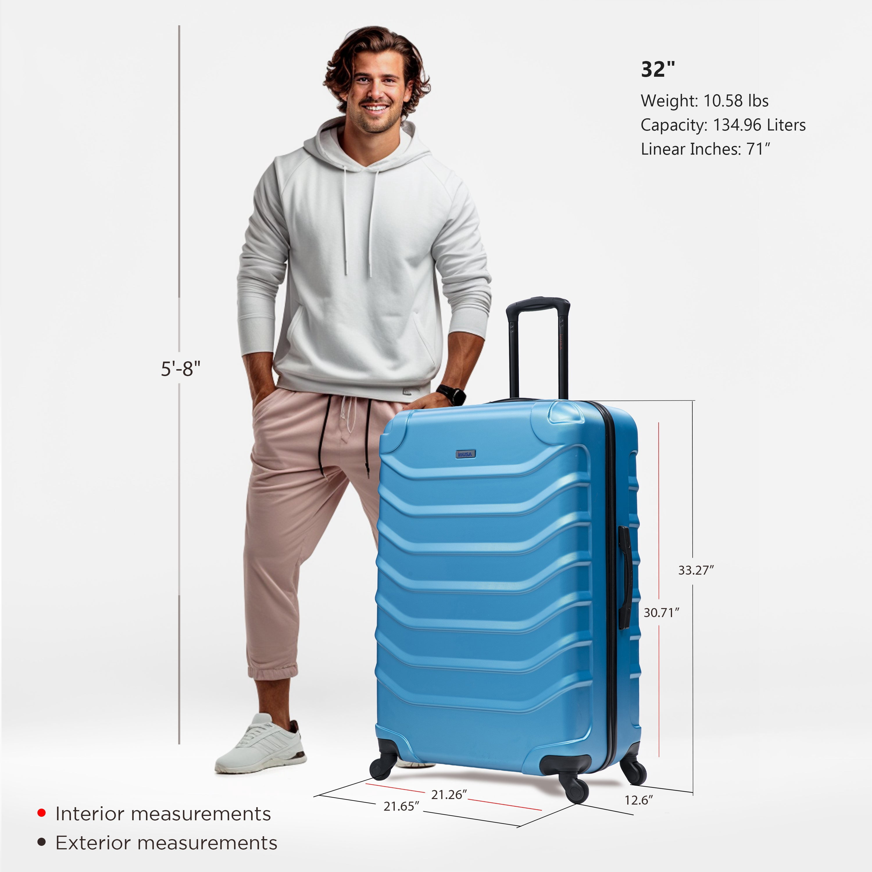 InUSA Endurance Lightweight Hardside Spinner Luggage 32" Teal