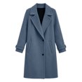 thumbnail image 5 of Zeliretfy Womens Pea Coat Notch Lapel Double Breasted Oversized Overcoat Long Sleeve, Classic Solid Color, with Pockets, Blend Elegant Trench, Chunky Warm Winter Outerwear, for Business, Travel, 5 of 9