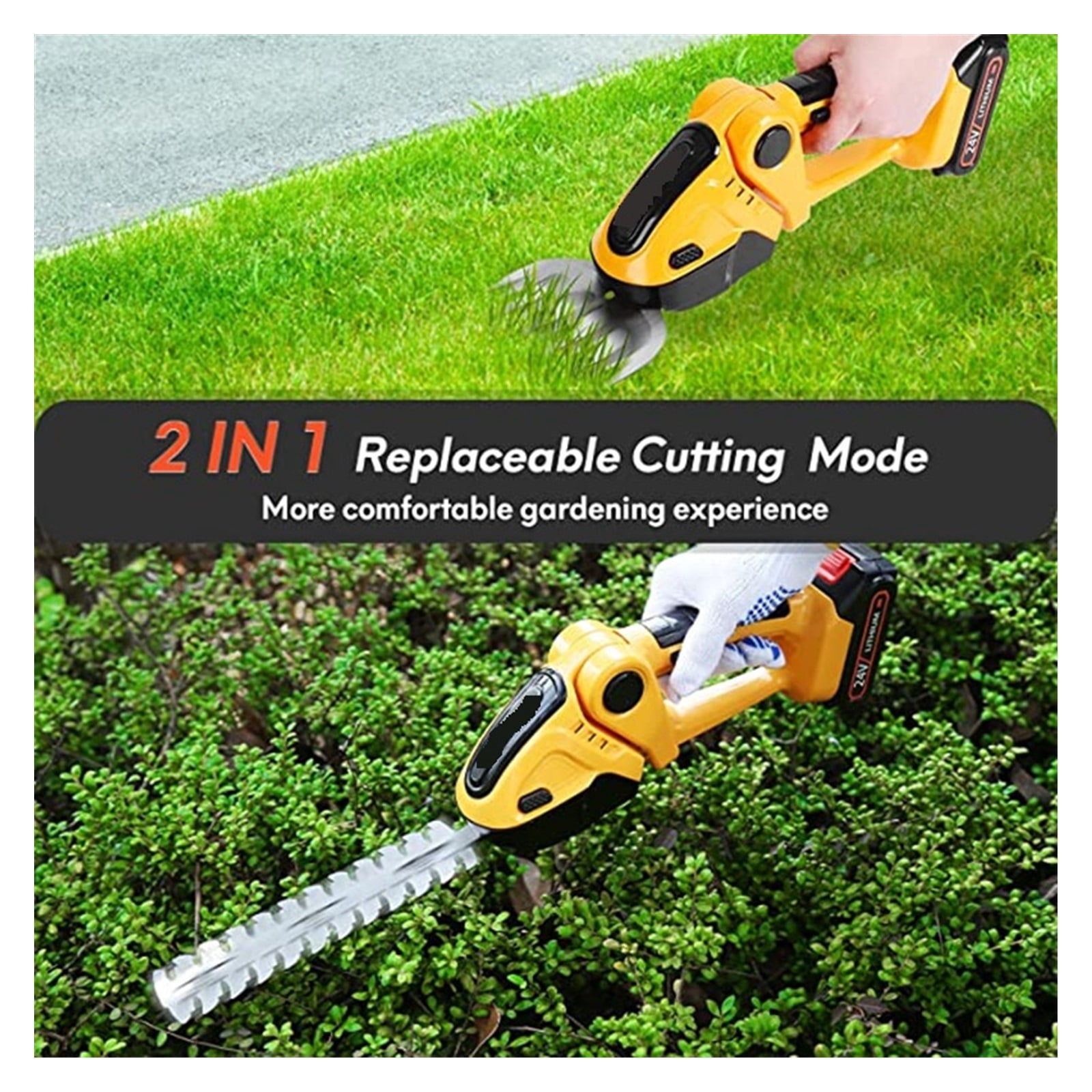 24V Cordless Electric Hedge Trimmer 2 in 1 Mini Handheld Hedge Trimmer Rechargeable Household Shrub Weeding Pruning Mower Tools ,2 IN 1 Trimmer & Edger