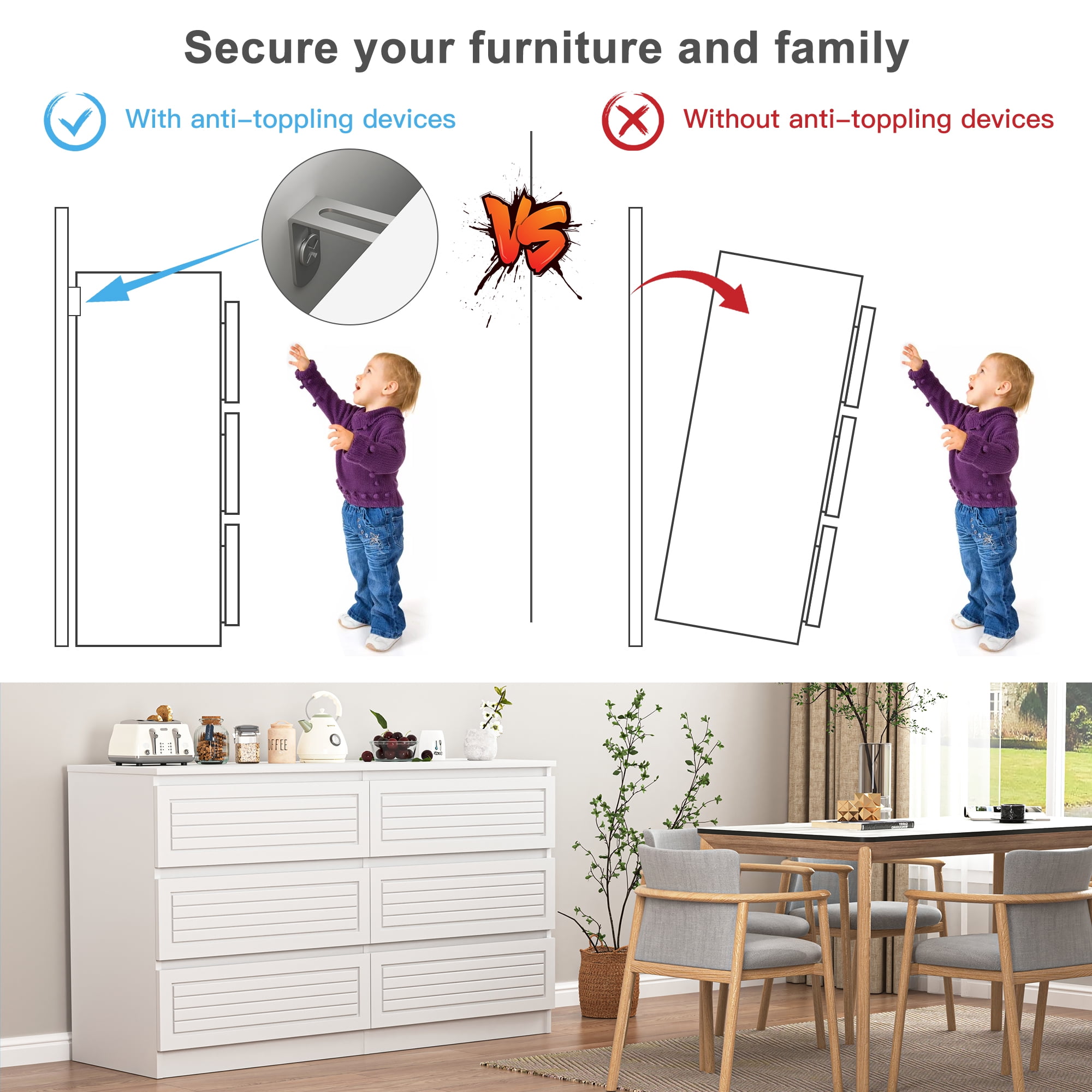 Demi Bonn 6-Drawer Double Dresser for Bedroom, 47" Chest of Drawers with Hidden Handle Wood Stripe Pattern Drawer Fronts, Modern Bedroom Furniture, White