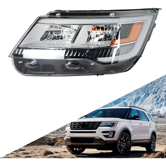munirater Headlights Assembly Black Bezel DRL Headlamp Left Side Replacement for 2016-2019 Explorer