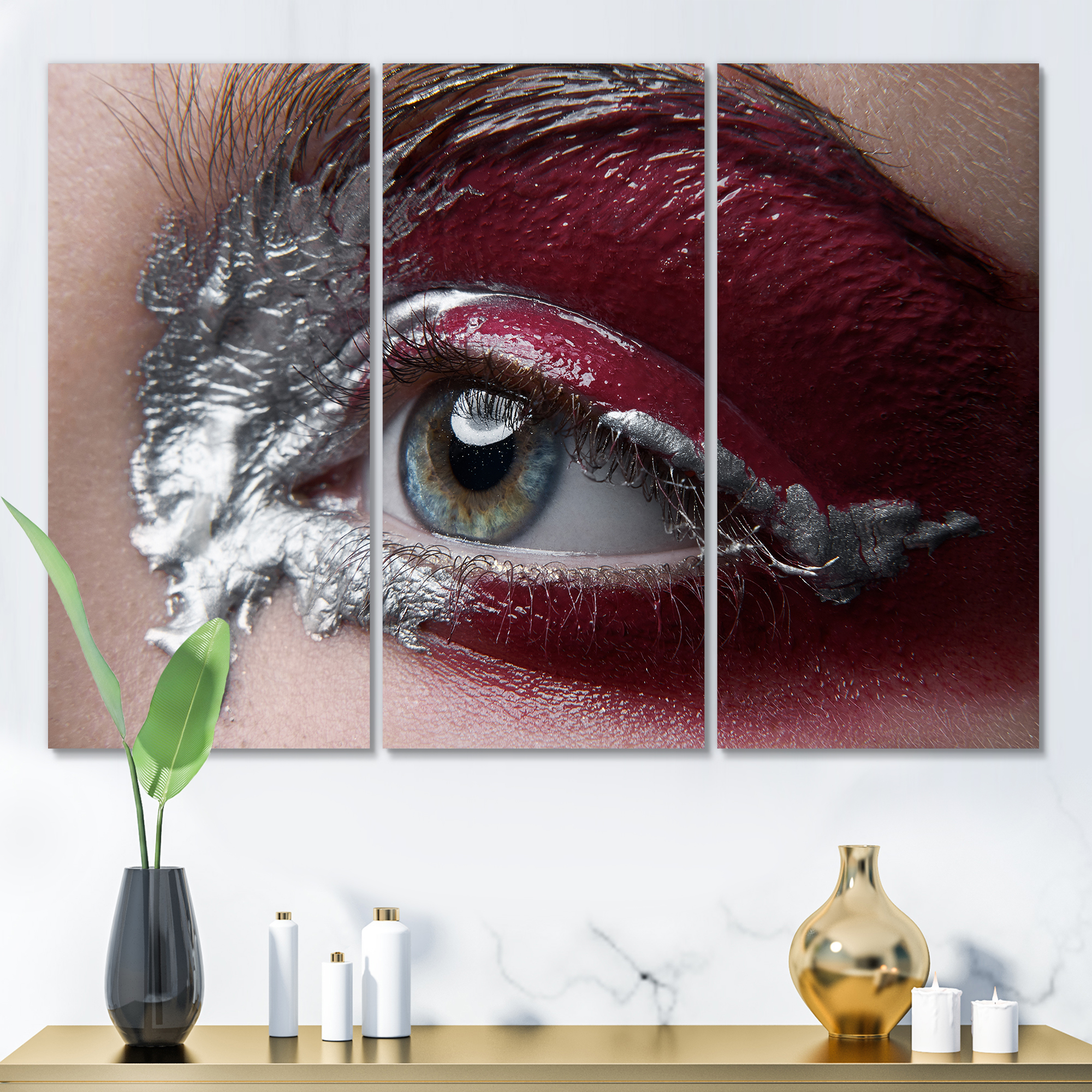 Designart ' Close Up of A Woman Eye With Red Makeup On ' Modern Canvas Wall Art Print