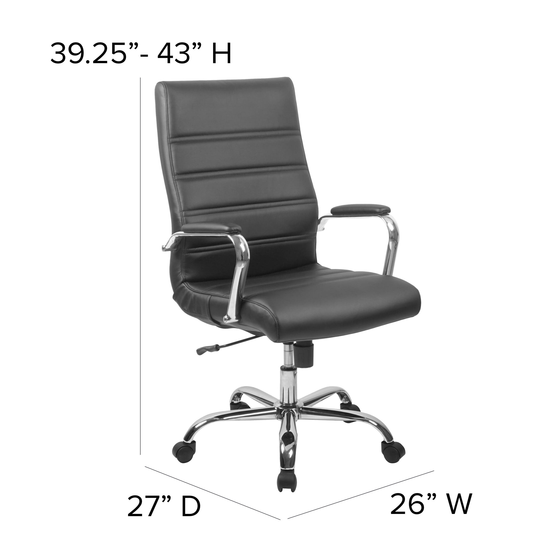 Flash Furniture Whitney High-Back Swivel LeatherSoft Desk Chair with Armrests, Black/Chrome
