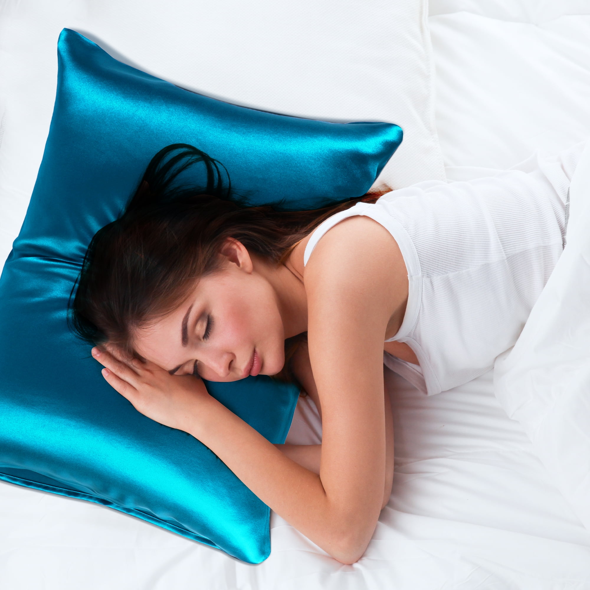 PiccoCasa 1Pc 19 Momme Silk Pillowcase with Envelope Closure Peacock Blue Standard/20"x26"