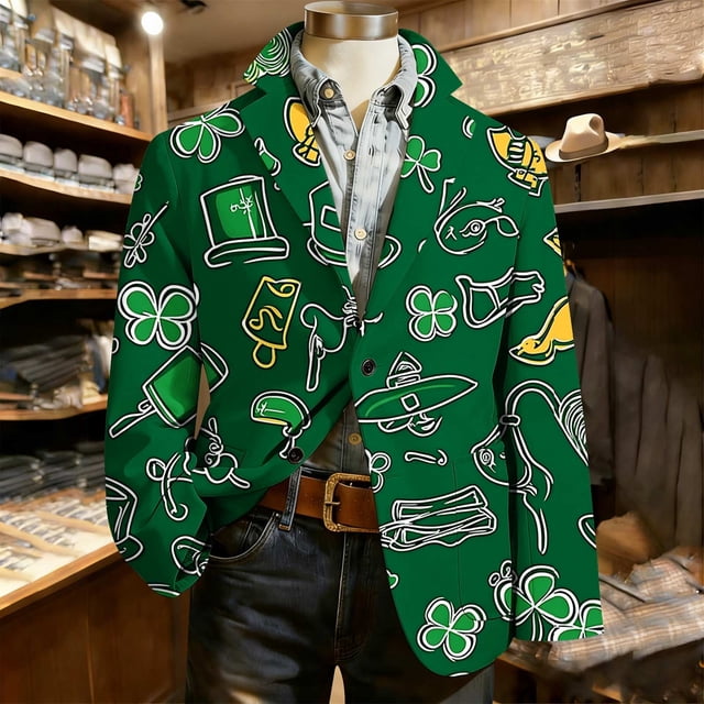 SBYOJLPB Blouse Décontractée Mode Homme Imprimé Saint-Patrick à Manches Longues avec Boutons