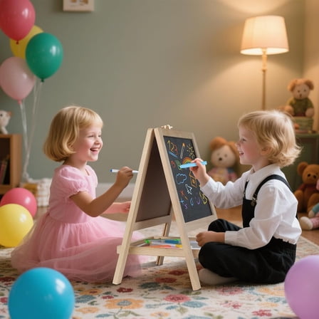 4-in-1 Double-Sided Kids Wooden Tabletop Easel - Chalkboard/Whiteboard with Markers, Magnets & Flashcards (Ages 2-4)