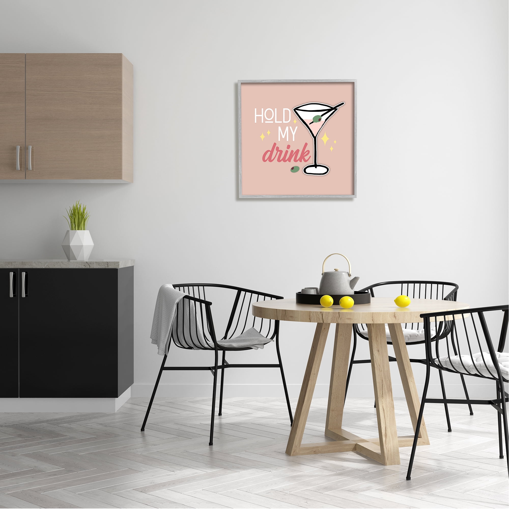 Stupell Industries Hold My Drink Martini Food & Beverage Painting Gray Framed Art Print Wall Art, 24 x 24