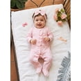 thumbnail image 6 of Svuitmsl Premium Newborn Baby Girl Hospital Going Home Outfit Spring Fall Winter Clothes Plaid Gingham Footed Romper Long Sleeve Ruffled Zipper Footie Jumpsuit with Headband, 6 of 9