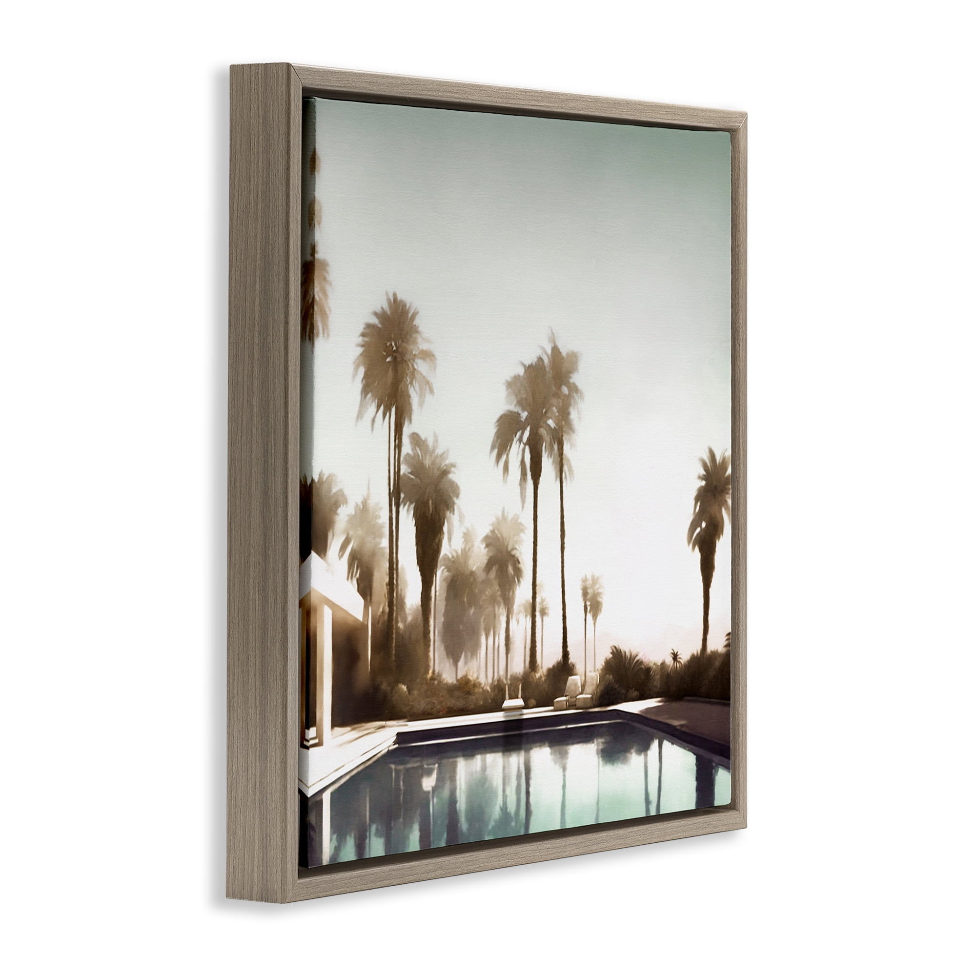 Stupell Industries Dreamy Pool & Palm Trees Abstract Painting Brown Floater Framed Canvas Art Print Wall Art, 18 x 18