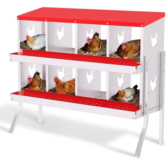Qinaqin Rojo 8 cm de Alturaole Chicken Nesting Caja con Soporte Legs Perch Metálico Roll Away Eggs Laying Cajas y Versatile Anchoall Mount para Chickens