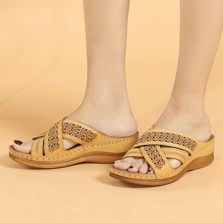 

Tangnade women shoes Women‘s Ladies Fashion Casual Hollow Out Slippers Platforms Wedges Slides Shoes Khaki 38