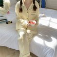 thumbnail image 4 of Conjunto de pijama con bolsillo para mujer, de 2 piezas ropa de dormir, pantalones de manga larga, traje con botones, ropa de noche de Color sólido, 4 of 4