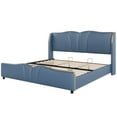 thumbnail image 2 of Christopher Knight Home King Bed Frame with Wingback Headboard, PU Leather, Antique Blue, 2 of 9