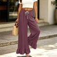 thumbnail image 5 of Palazzo Pants for Women Ruffle Petite Wide Leg Gaucho Pants Casual Flared Drawstring 2026 Fashion Flowy Beach Pull On Trousers with Pockets Wine M, 5 of 6