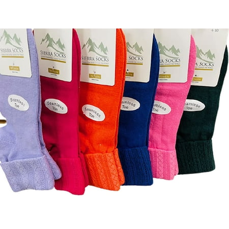 

Sierra Socks Women Triple Cuff Crew Cotton Colorful Socks 6 Pair Pack (Shoe Size: 6-10)