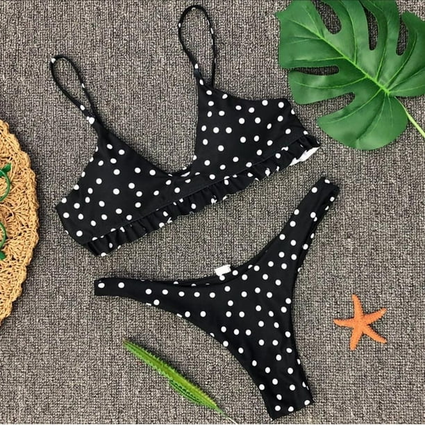 Sexy Women Polka Dots Bandage Bikini Set Padded Brazilian Swimwear