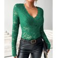 thumbnail image 2 of JGNGSHN Women's Dressy Floral Lace Tops Long Sleeve V Neck Shirt See Through Slim Fit Blouse, 2 of 7