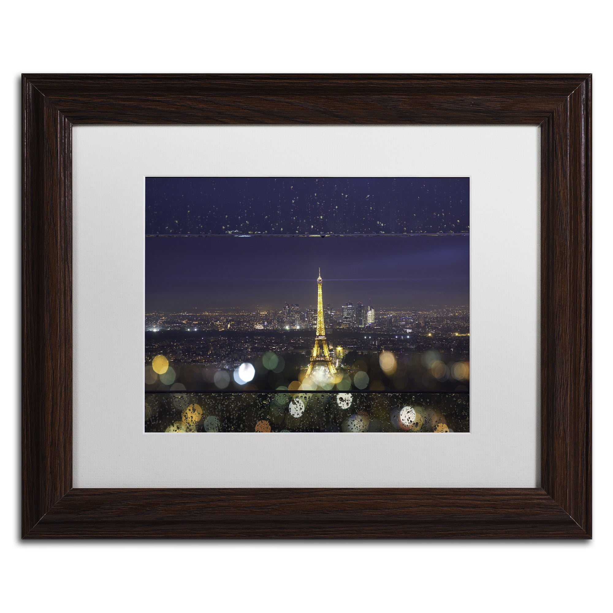 Trademark Fine Art "Fireworks of Rain in Paris" Canvas Art by Mathieu Rivrin, White Matte, Wood Frame