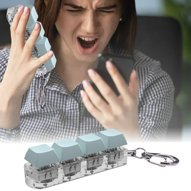 4-Buttons Keycap Fidget Toy with Sound Light Portable Stress Relief Mechanical Keyboard Keycap Clicking Sensory Toy Keychain Pendant Kids Adults Gift