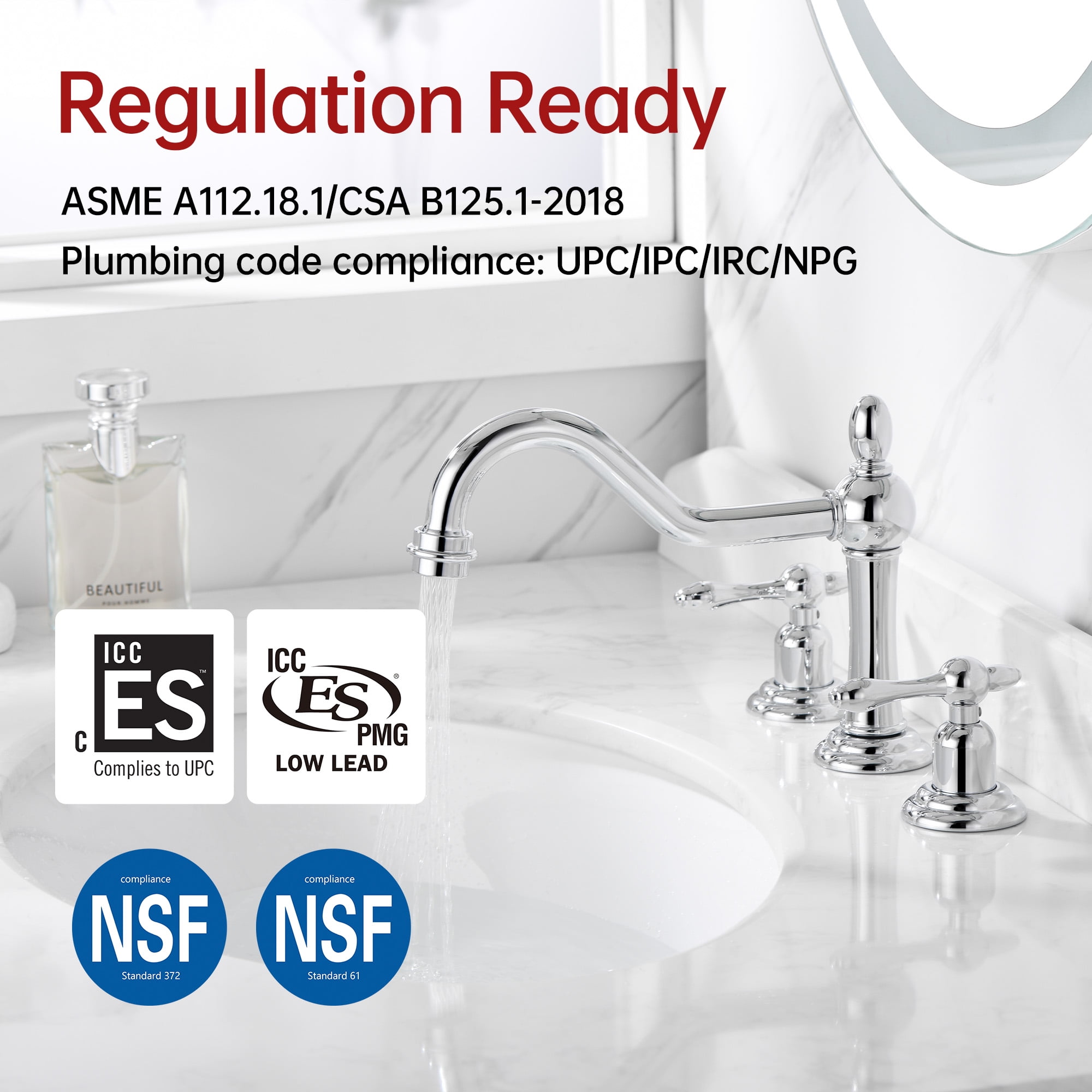 sumerain 8-Inch Widespread Bathroom Faucet with 3 Hole 2 Handle, Chrome & Water Supply Lines