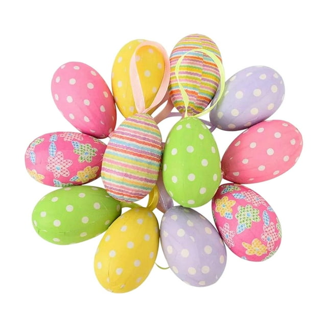 12 adornos colgantes de huevos de Pascua, colgantes decorativos de espuma, Pascua Aleatorio