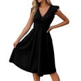 thumbnail image 2 of Robe de Soirée en Dentelle Brodée Taille Smockée Manches Flottantes Ligne A Midi Longue Robe de Soleil Noire TG, 2 of 9