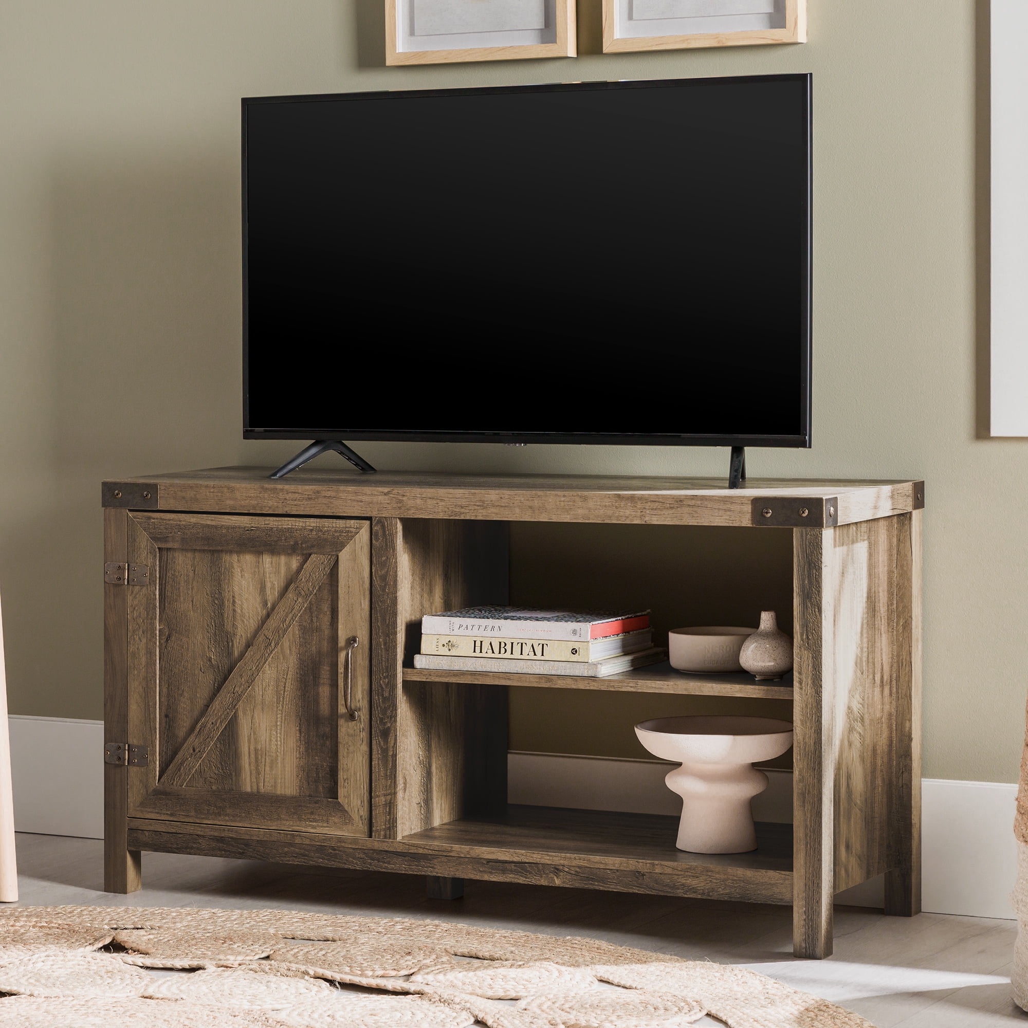 Woven Paths Farmhouse Barn Door TV Stand for TVs up to 50