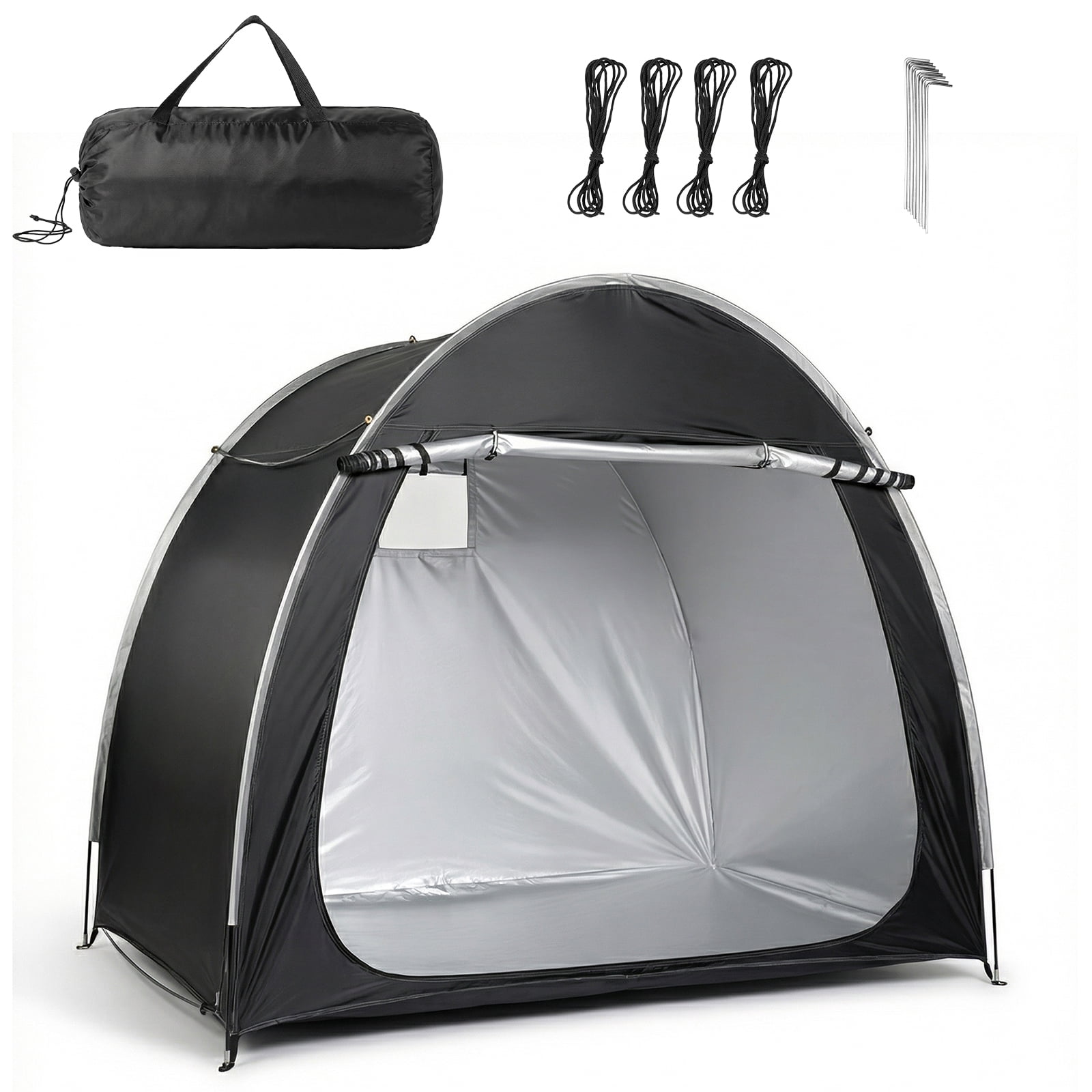 6.8x4.9FT Arc Bicycle Storage Shed, 210D PU Silver Coated Oxford, Black Fiberglass Frame, Front&Side Double Doors, Inner Storage Bag & Carry Bag, Black