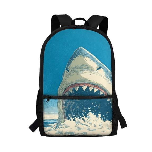 FUIALDOLG Blue Shark Kids Backpack Schoolbag for Boys Girls Elementary School Students Bookbag Teenager Girl Shoulder Ruckpack for Outdoor Travel,17 Inch Laptop Bag College Backpack