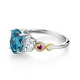 thumbnail image 3 of Gem Stone King 925 Silver and 10K Yellow Gold 3-Stone Ring Oval London Blue Topaz and Moissanite (2.75 Cttw, Size 7), 3 of 3