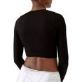 thumbnail image 4 of Liacowi Women V Neck Basic Long Sleeve Crop Top Tight Ribbed Knit Cropped Tee Solid Low Cut T-Shirt Streetwear, 4 of 5