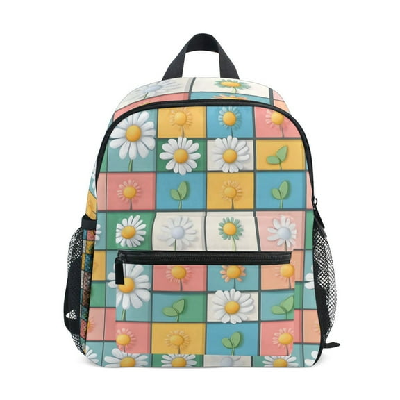FORMRS School Backpack with Front Zippered Pocket 12" Elementary Student Travel Daypack, Daisy Mosaic