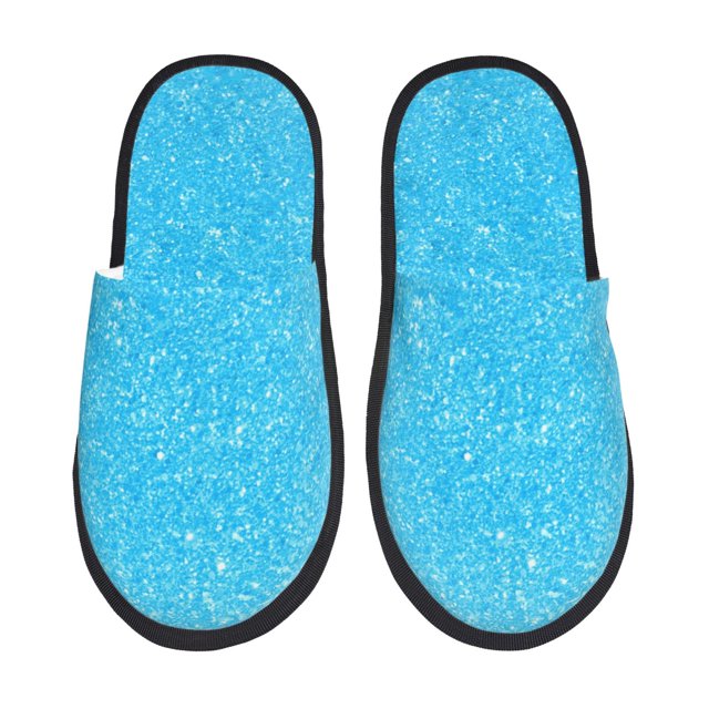 Balery Sky Blue Glitter Pantuflas de Casa de Felpa Silenciosas con Diseño Estampado, Zapatillas Cómodas Antideslizantes de Algodón para Interior-Medium