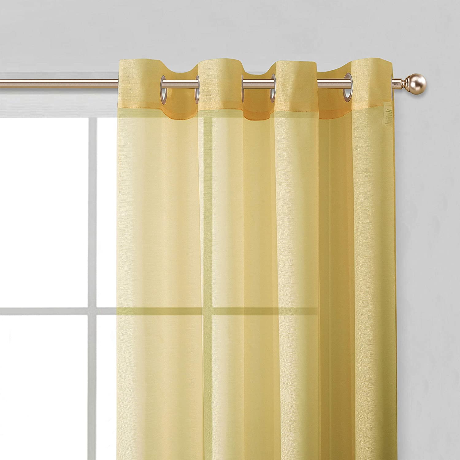 Dainty Home Malibu Textured Semi-Sheer Grommet Top Curtain Panel Pair, 108" x 84" In Gold