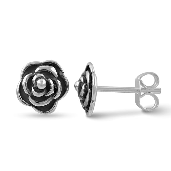 SilverCloseOut Rose Flower Earrings, Sterling Silver, Flower Studs
