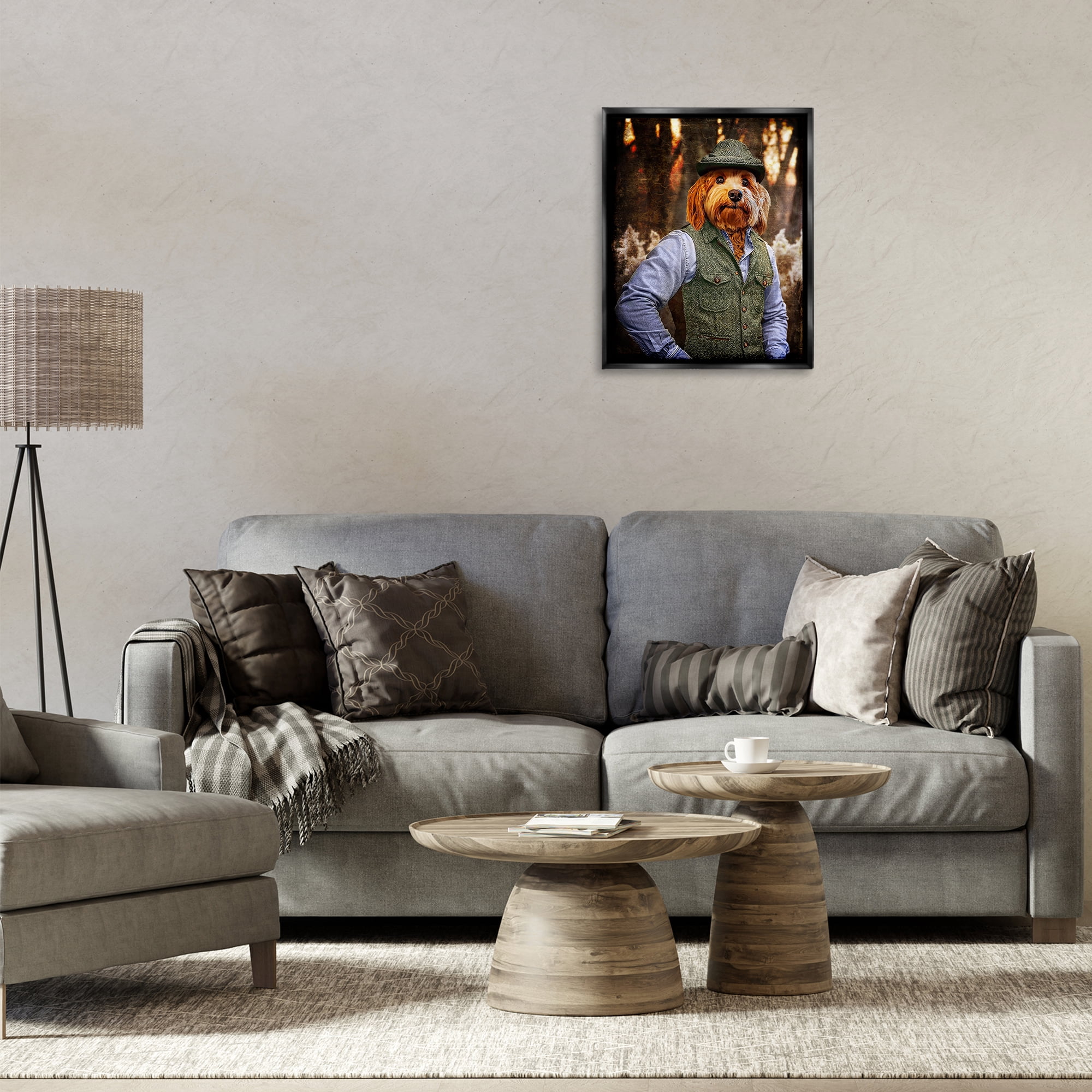 Stupell Industries Terrier Dog Classic Clothing Animals & Insects Painting Black Floater Framed Canvas Art Print Wall Art, 17 x 21