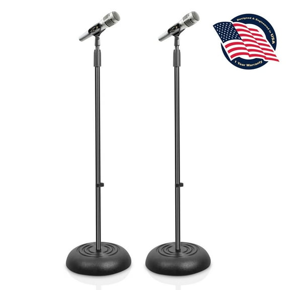 Pyle Adjustable Height Microphone Stand, 2.8 to 5 Ft, Glossy Black, Pair
