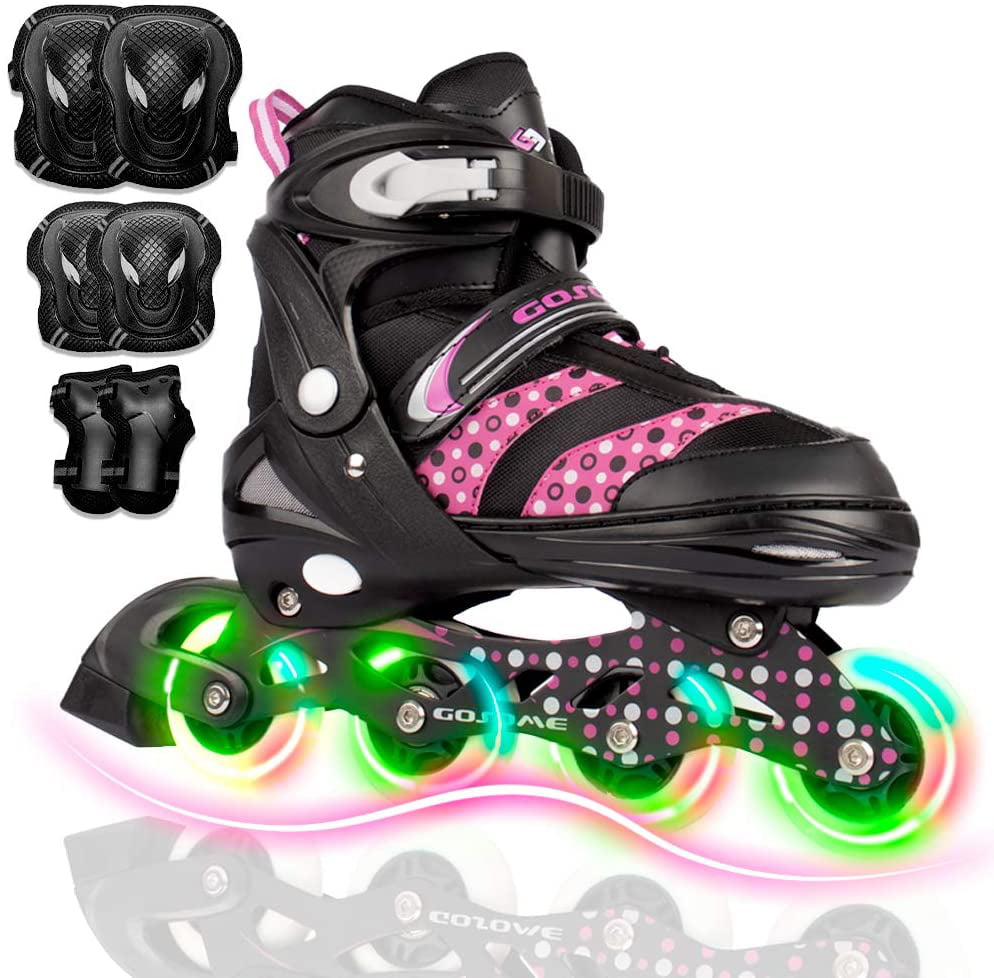 Generic VyperX Adjustable Roller Skates with Light Up Wheels Outdoor and Indoor Inline Skates for Casual and Beginner Skaters Protective Gear Included 