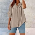 thumbnail image 2 of Blusas para mujer,Camisa de mezcla de lino para mujer, túnica con cuello en V y manga 3/4, tela de poliéster, blusa informal de gran tamaño para el hogar, sopatenor, 2 of 9