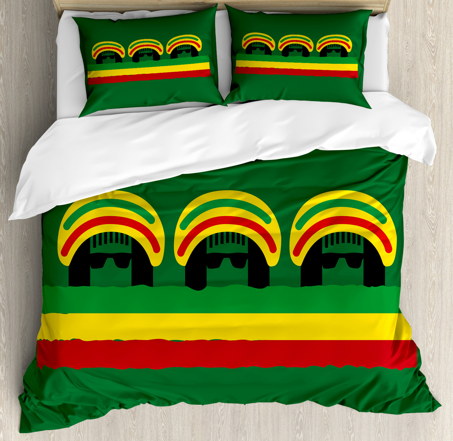 Jamaican Duvet Cover Set Queen Size, Jamaican Reggae Culture Inspired