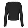 thumbnail image 5 of Craaazy Womens Shirts Lace Trim Lace Crew Collar Slim Top Button Long Sleeve Slim Fit Blouse Gifts For Women, 5 of 6