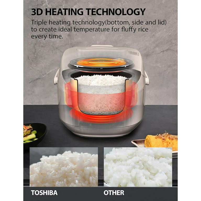 Toshiba Digital Programmable Rice Cooker, Steamer & Warmer, 3 Cups Uncooked  Rice with Fuzzy Logic and One-Touch Cooking, 24 Hour Delay Timer and Auto  Keep Warm Feature, White