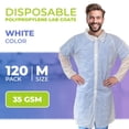 thumbnail image 2 of White Polypropylene Disposable Lab Coat, Medium, 44 in, Hook and Loop, 120 count, 2 of 7